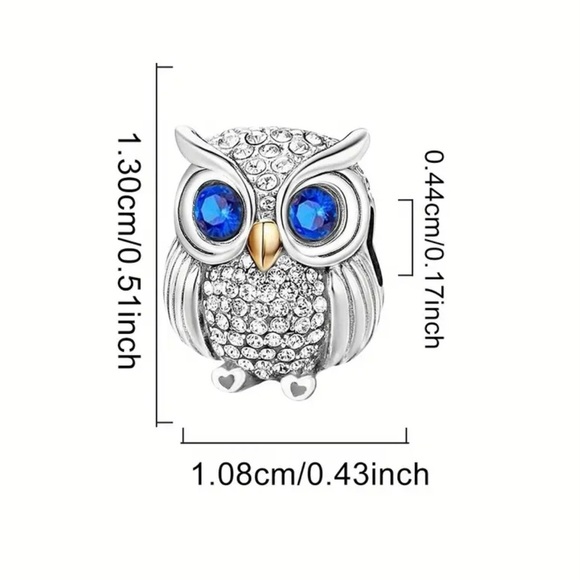 Sterling Silver 925 Pandora Owl Charm with Blue Gem Eyes - Picture 2 of 10